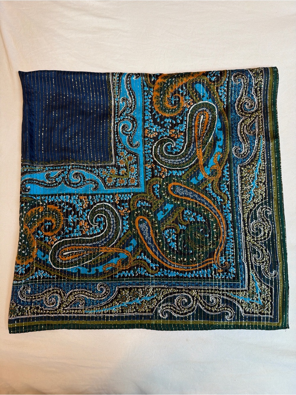 Oscar de la Renta Paisley Scarf in Navy, Teal & Olive